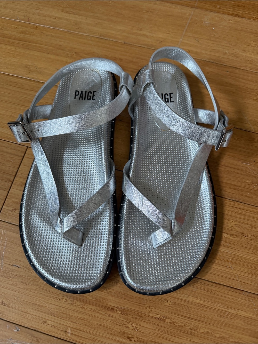 PAIGE Silver Metallic Strappy Flat Sandals